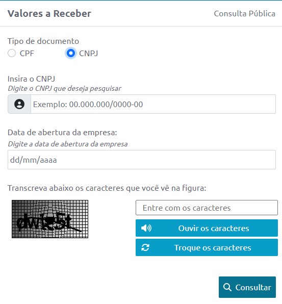 Valores a Receber, Banco Central, Passo a passo para consultar CNPJ